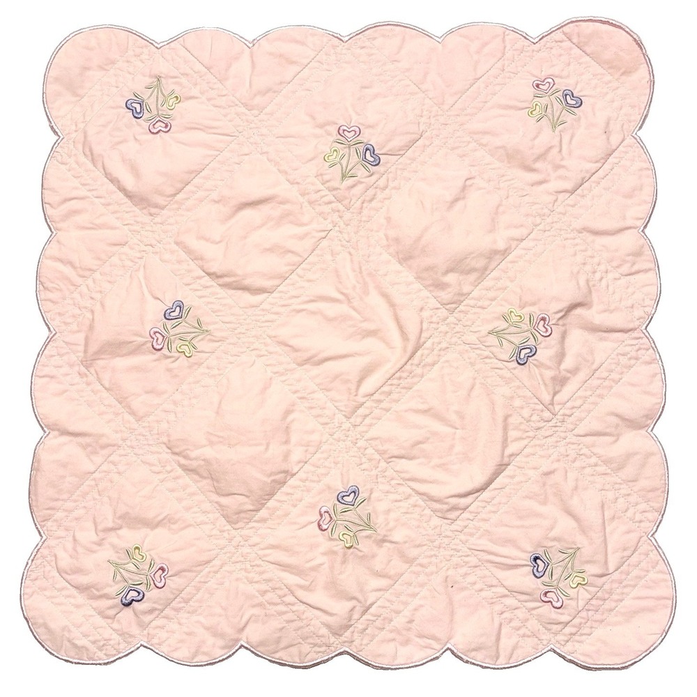 Retired American Girl Bitty Baby Quilt Pink Crib Blanket Scalloped Hearts 2005